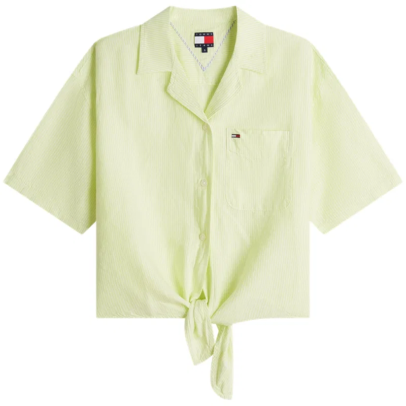 Рубашка женская с кубинским воротником Tommy Hilfiger, Neon Green Stripes 0CG