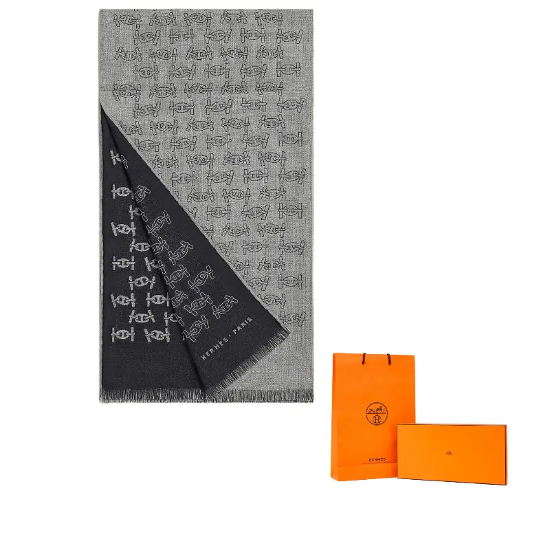 

HERMES Серый кашемировый шарф для мужчин, Gray