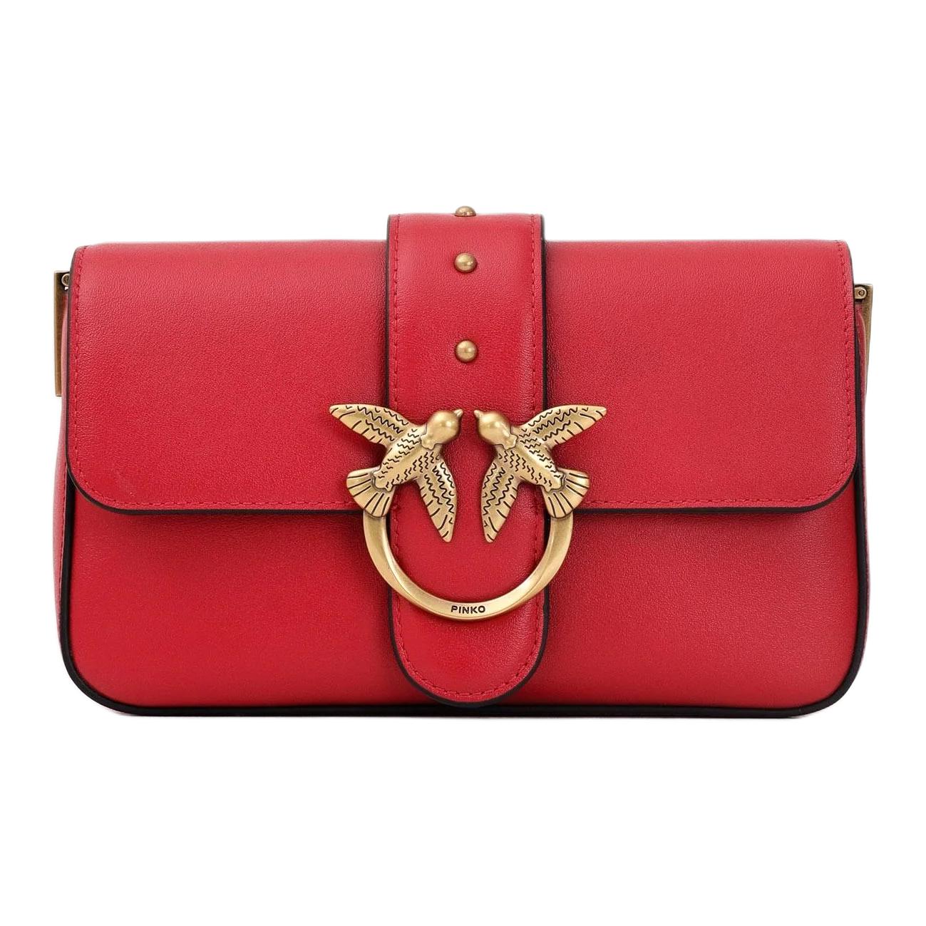 

PINKO Сумка Love Bag кожаная через плечо, мини-сумка женская красная