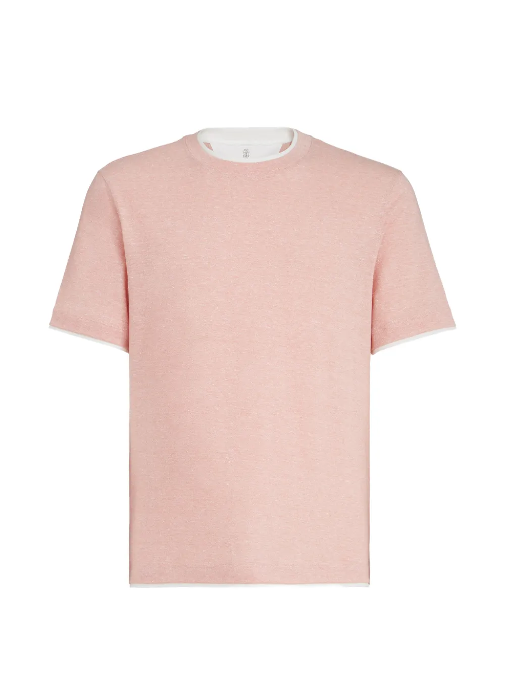 

Футболка из льна и хлопкового трикотажа с круглым вырезом и эффектом многослойности Brunello Cucinelli, розовый