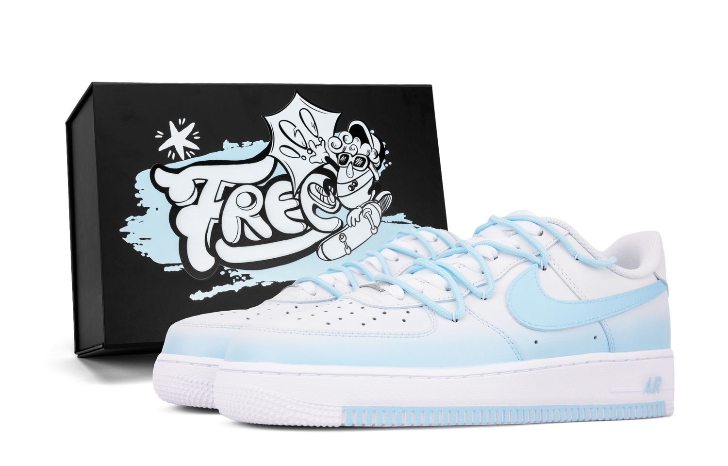 

Nike Air Force 1 устойчивые к скольжению, износостойкие, легкие мужские скейтерские кеды низкие белые синие, цвет White Blue-Box