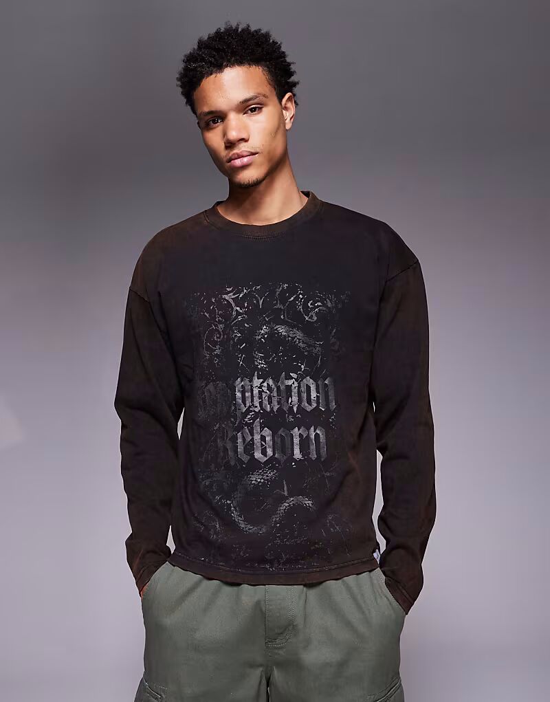 

Футболка свободного кроя с принтом змеи и кислотой коричневого цвета Liquor N Poker, Коричневый, Футболка свободного кроя с принтом змеи и кислотой коричневого цвета Liquor N Poker