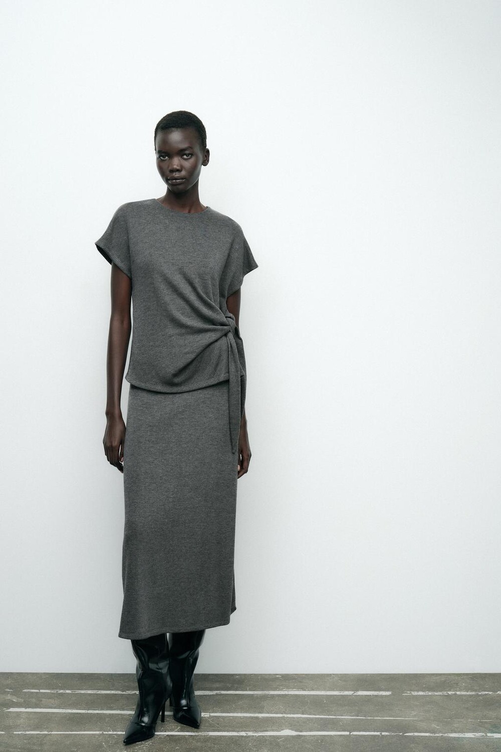 

Мягкая юбка миди ZARA, серый мергель