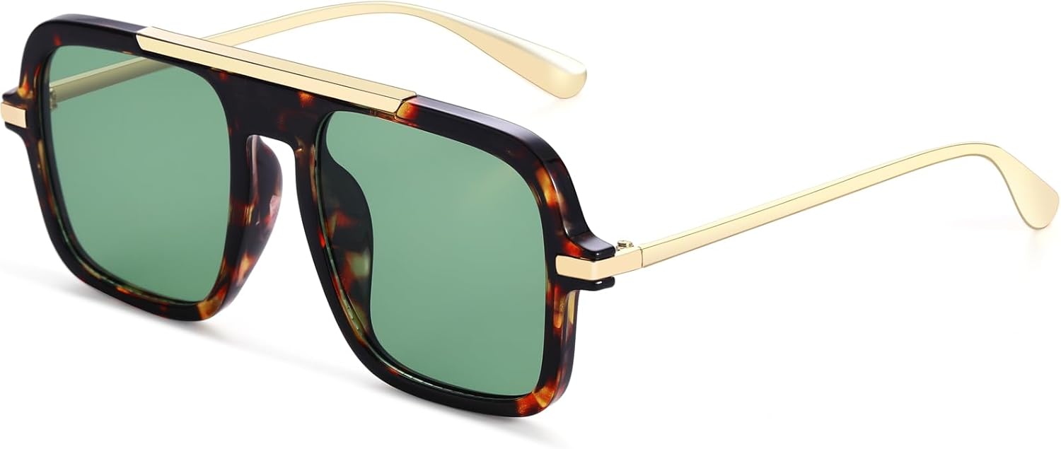 

Длинные ретро-солнцезащитные очки-авиаторы квадратной формы для женщин, модные, в стиле 70-х, с большой оправой и защитой от УФ-излучения UV400, модель A2256 A LONG, Tortoise Frame/Light Green Lens