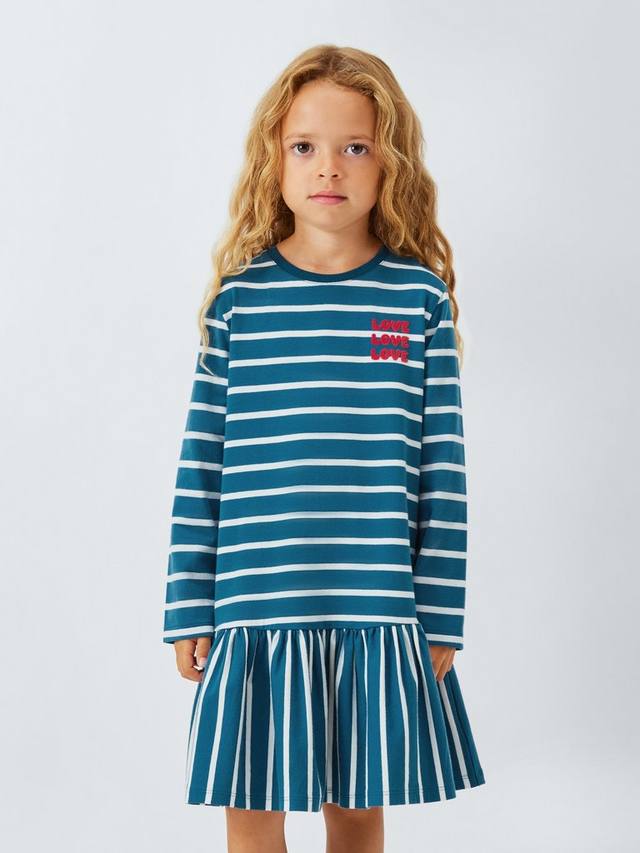 

Детское платье-джерси в полоску Love John Lewis, Red, White, Blue