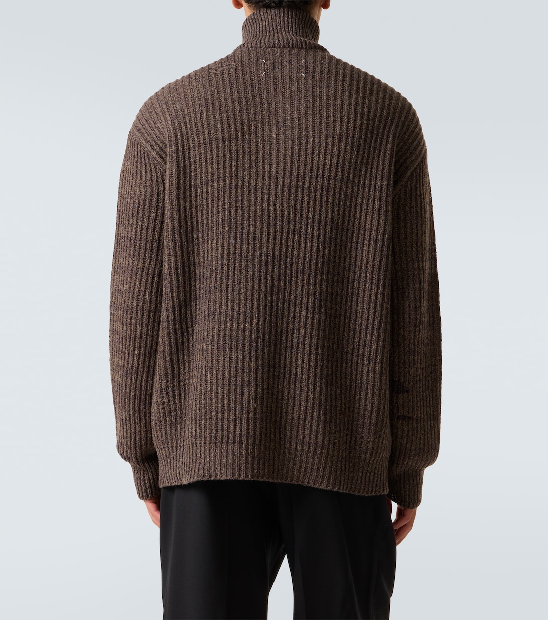 Свитер из шерсти и хлопка с застежкой-молнией на половину длины Maison Margiela, коричневый — фото 4