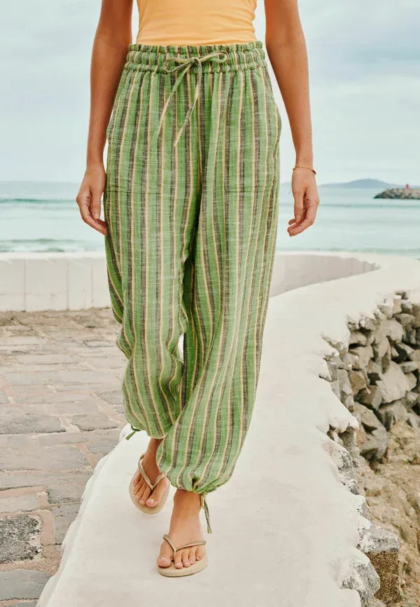 Брюки Next Tall fit double cloth balloon leg, зеленый в полоску