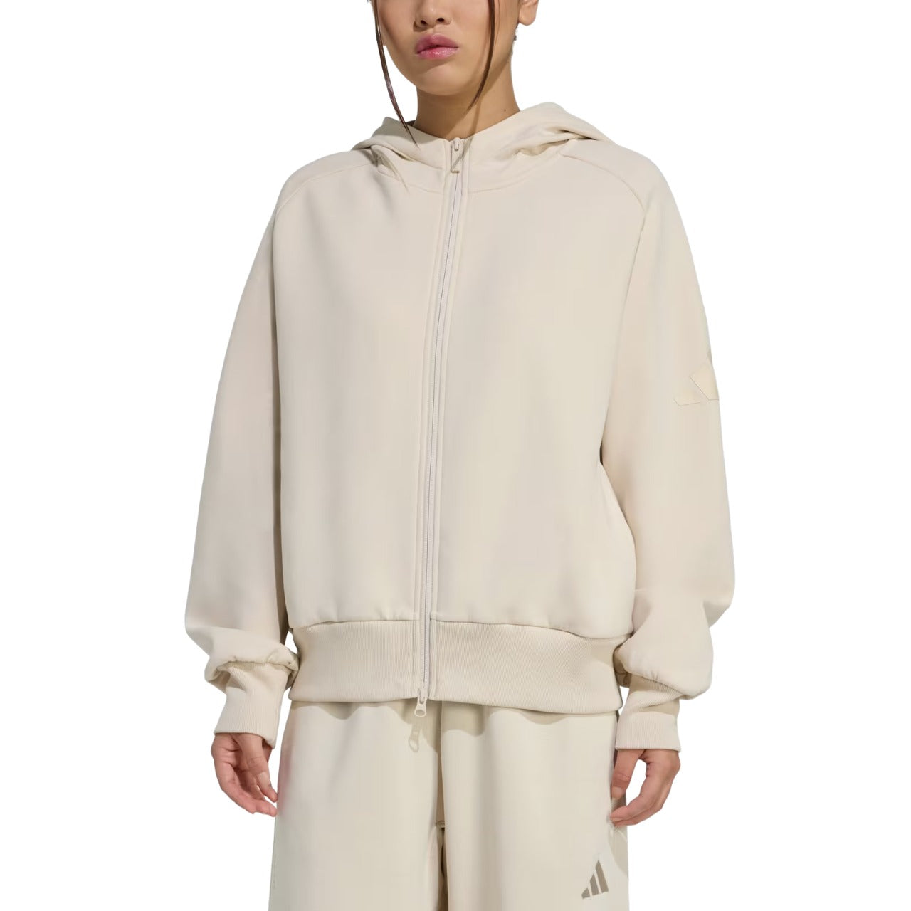 (WMNS) Толстовка Adidas Soft Lux на молнии, цвет «Кристальный лен» — фото 2