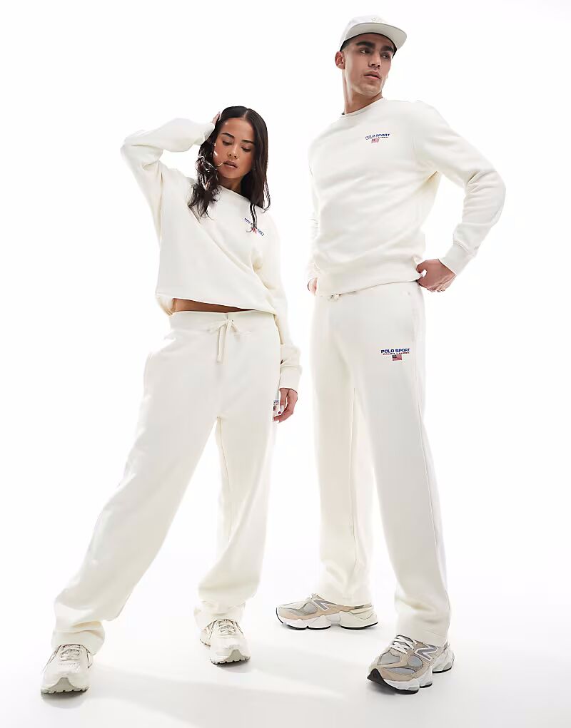

Спортивные брюки Polo Ralph Lauren Sport Capsule унисекс с маленьким логотипом прямого кроя кремового цвета CO-ORD