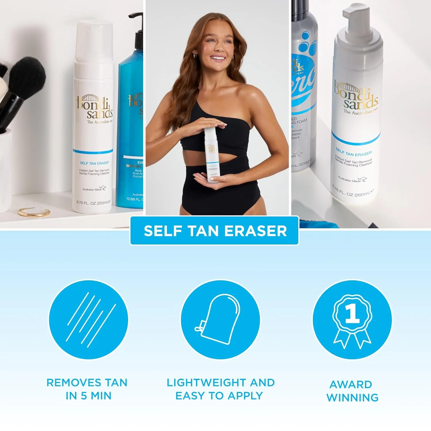 Bondi Sands Self Tan Eraser, увлажняющее очищающее средство для удаления автозагара и подготовки кожи к повторному нанесению, Vegan + Cruelty-Free 1 штука (1 шт.) — фото 2