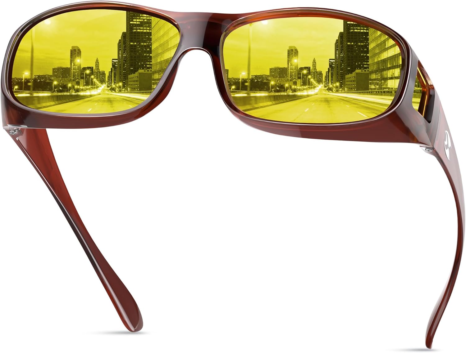 

Очки для вождения в ночное время suoso, надеваемые поверх обычных очков для мужчин и женщин, поляризованные очки ночного видения с антибликовым покрытием и желтыми линзами HD, A07-brown