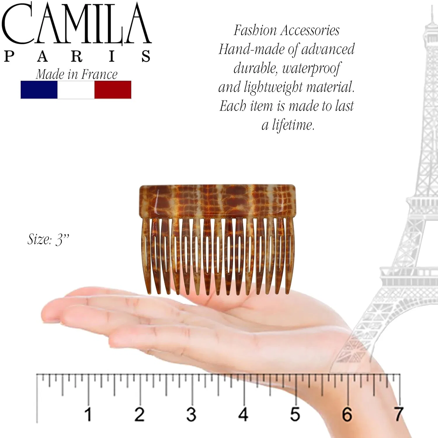 Французский гребень для волос Camila Paris CP2943 3 дюйма, коричневый Camila — фото 2