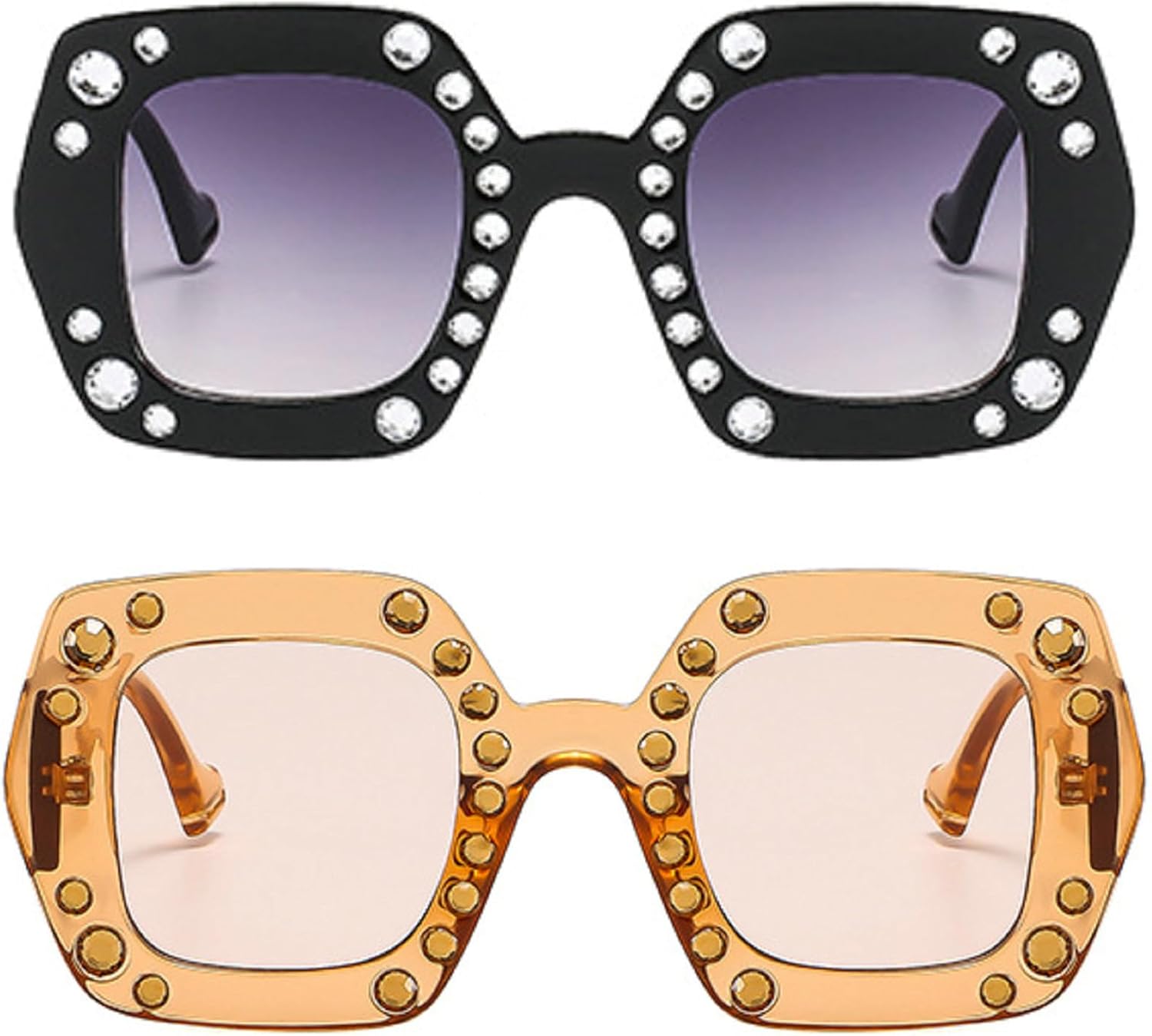 

Блестящие солнцезащитные очки с бриллиантами для женщин, квадратные солнцезащитные очки со стразами, винтажные хрустальные солнцезащитные очки для вечеринки, сексуальные женские очки mincl, 2pcs-black&champagne