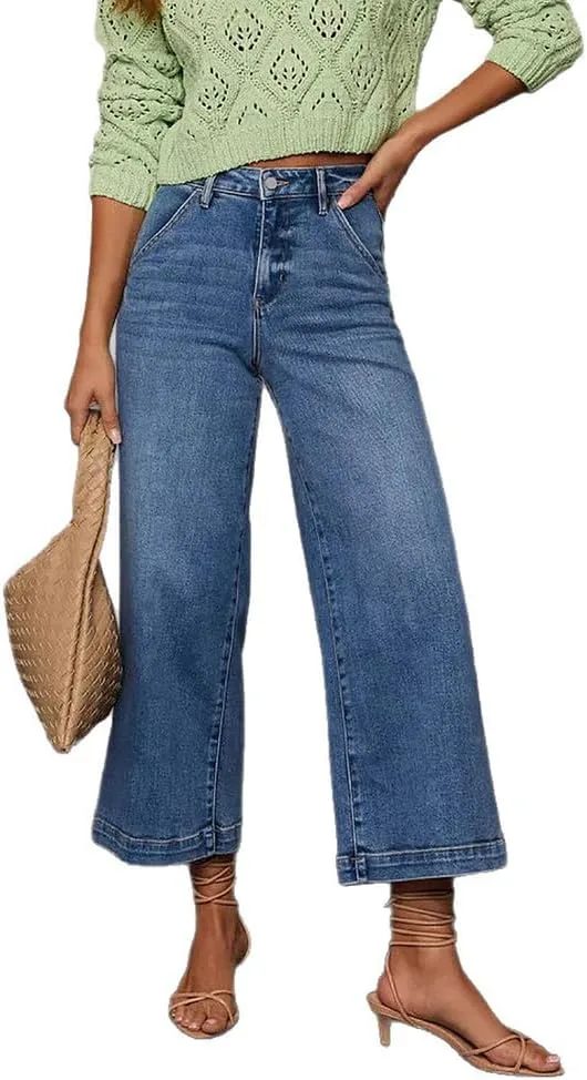 

Женские джинсы baggy crop wide leg mid rise casual stretch straight leg YADMISU