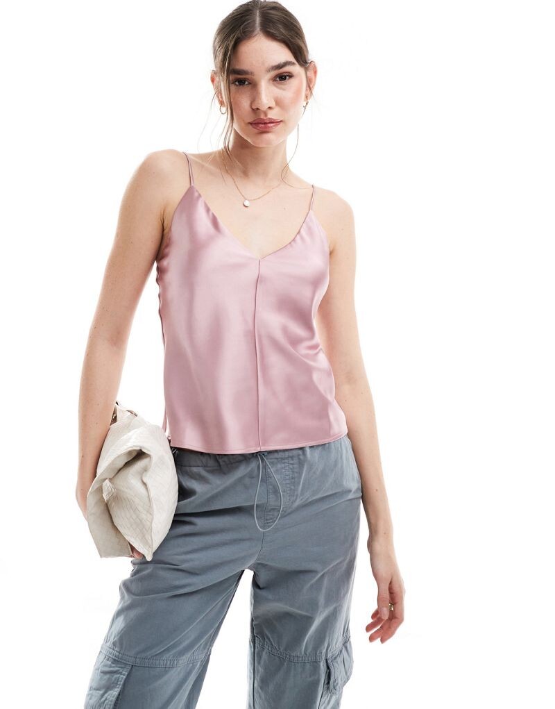

ASOS DESIGN – розовая атласная майка с V-образным вырезом