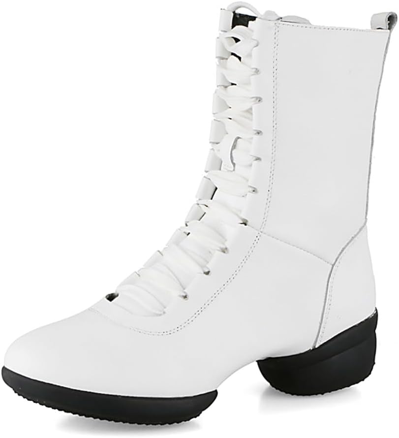 

Джаз-балетные ботинки, кружевные танцевальные кроссовки для женщин, кожаные высокие туфли для бальных выступлений Veacam, белый