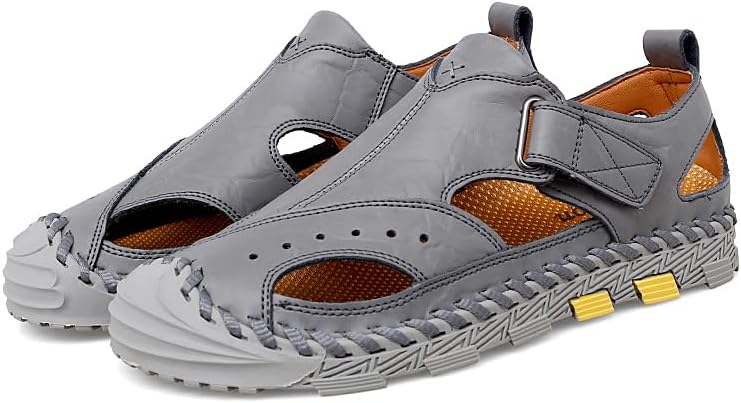

Мужские повседневные модные сандалии AQIXIDX для улицы, походов, вождения и ходьбы, с закрытым носком, дышащие и удобные пляжные туфли, серый