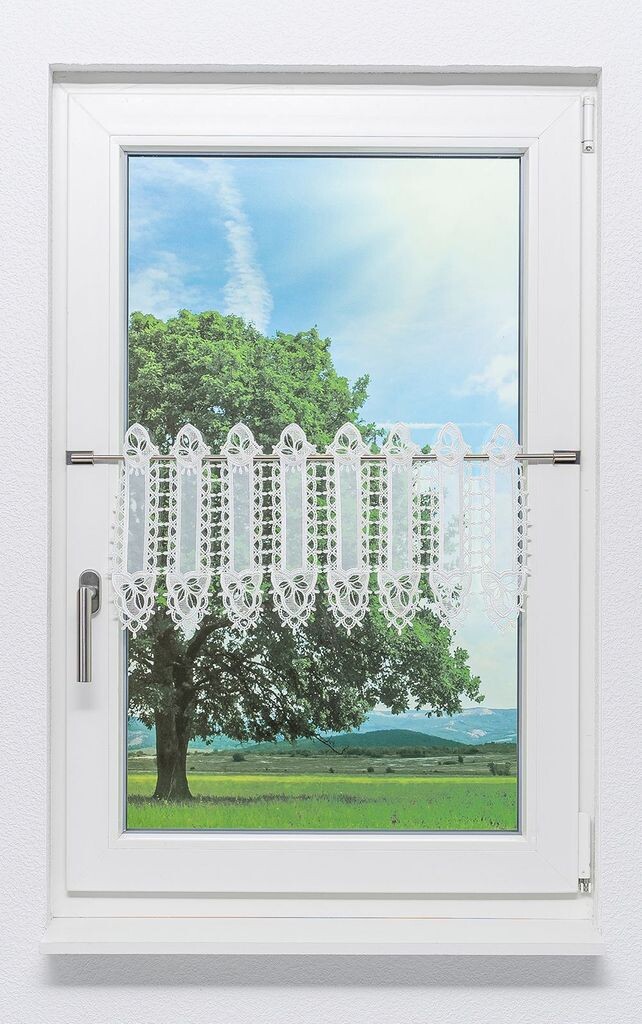 

Панельная штора Plauener Spitze - лепестки роз (Ш х В) 186,3см*30см жемчужно-белый/белый