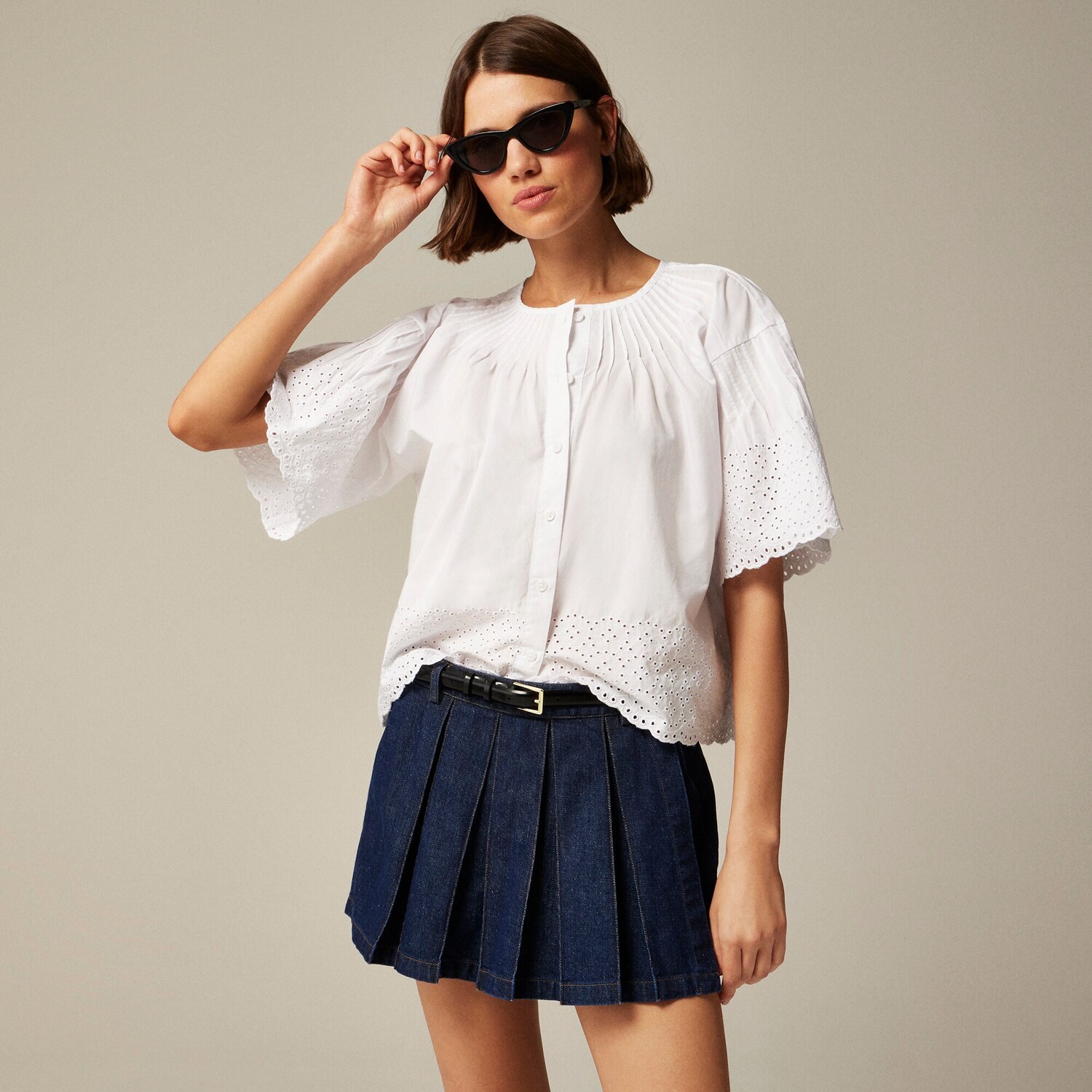 

Топ Джоли из хлопкового поплина с люверсами J.Crew, белый