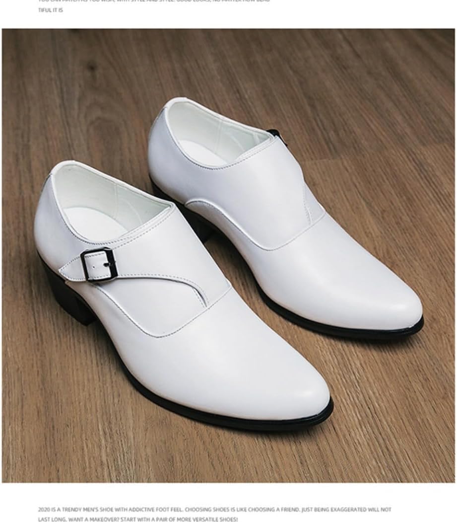 Мужские туфли Monk Strap Классические Ретро Формальные Деловые Лоферы Легкие Кожаные Слипоны Комфортные С Высоким Каблуком Однотонные Заостренные Носки С Пряжкой Для Офиса Оксфорды Повседневные Элегантные Свадебные Обувь Geerta, белый — фото 2