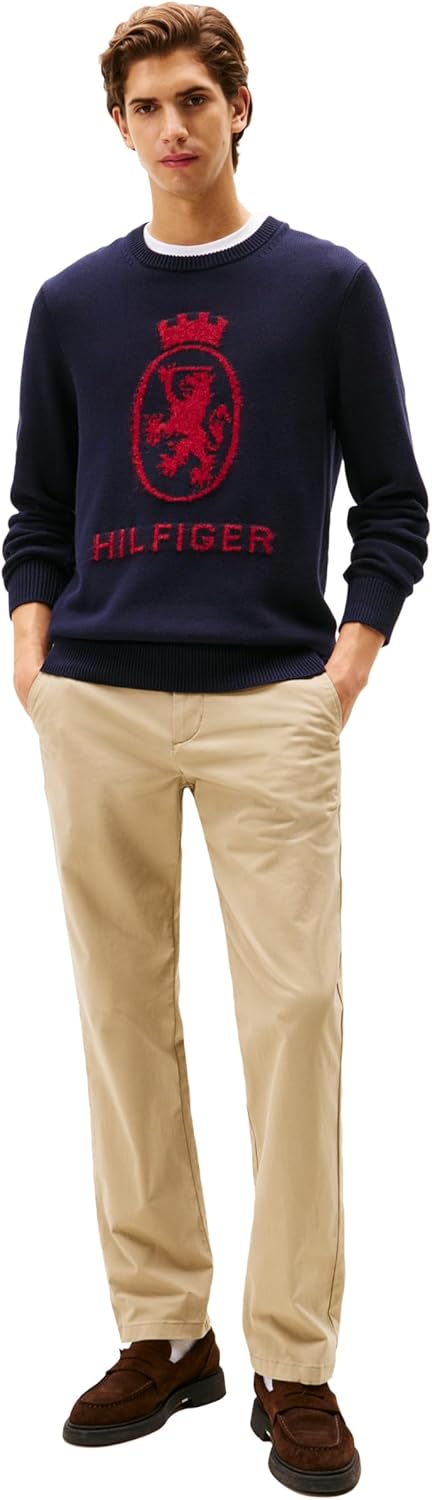 Мужской хлопковый свитер Tommy Hilfiger Crest Crewneck, легкий пуловер, Desert Sky/Regatta Red — фото 3