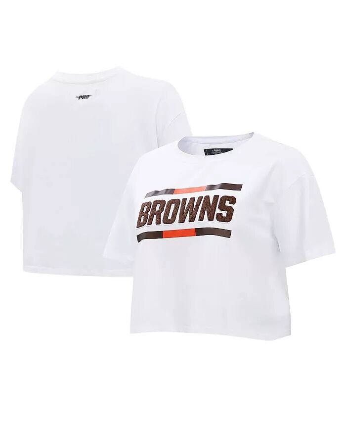 

Женская белая укороченная футболка Cleveland Browns New Helmet Capsule Pro Standard