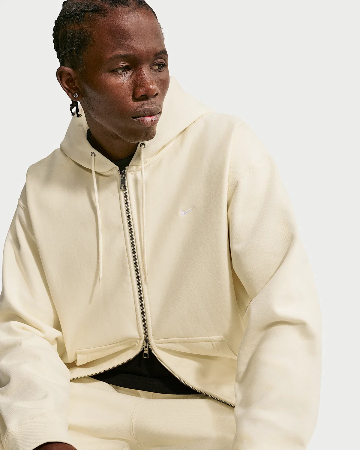 Мужская флисовая кофта на молнии Nike Solo Swoosh, Coconut Milk/White — фото 3