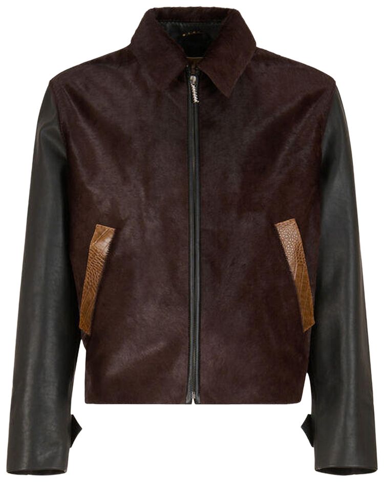 

Двухцветная кожаная байкерская куртка Marni, черный