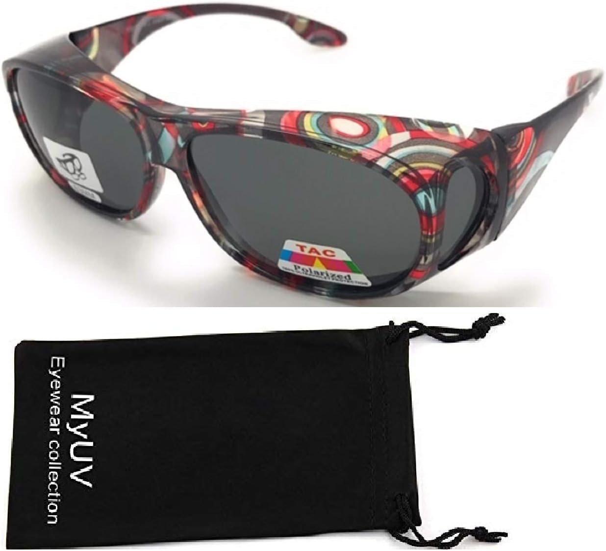 

Поляризованные солнцезащитные очки со стразами, надеваемые поверх очков с диоптриями - Размер увеличенный 63 мм - Овально-прямоугольная форма, надеваются поверх защитных линз MyUV, Deep Red