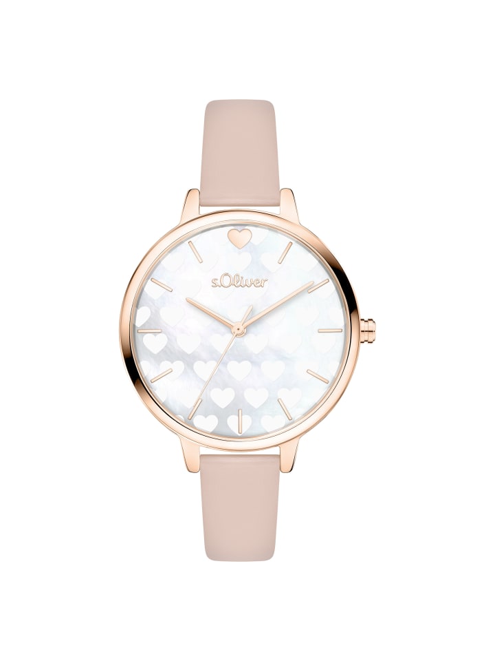 

s.Oliver Наручные часы с перламутровыми и сердечкообразными деталями на циферблате розового цвета