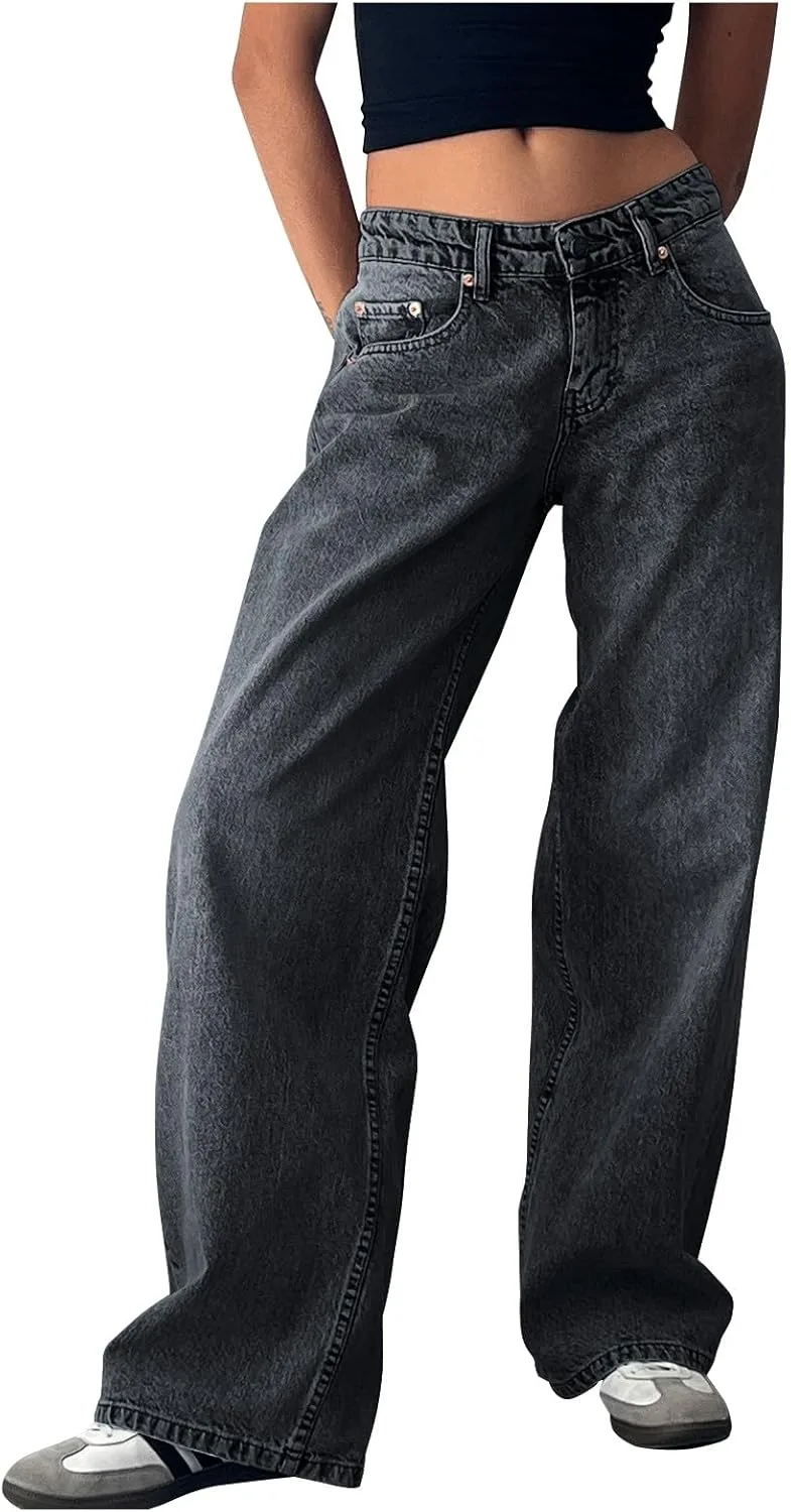 

Джинсы JiXiang Relaxed Fit для женщин, низкая посадка, прямой крой, свободный силуэт