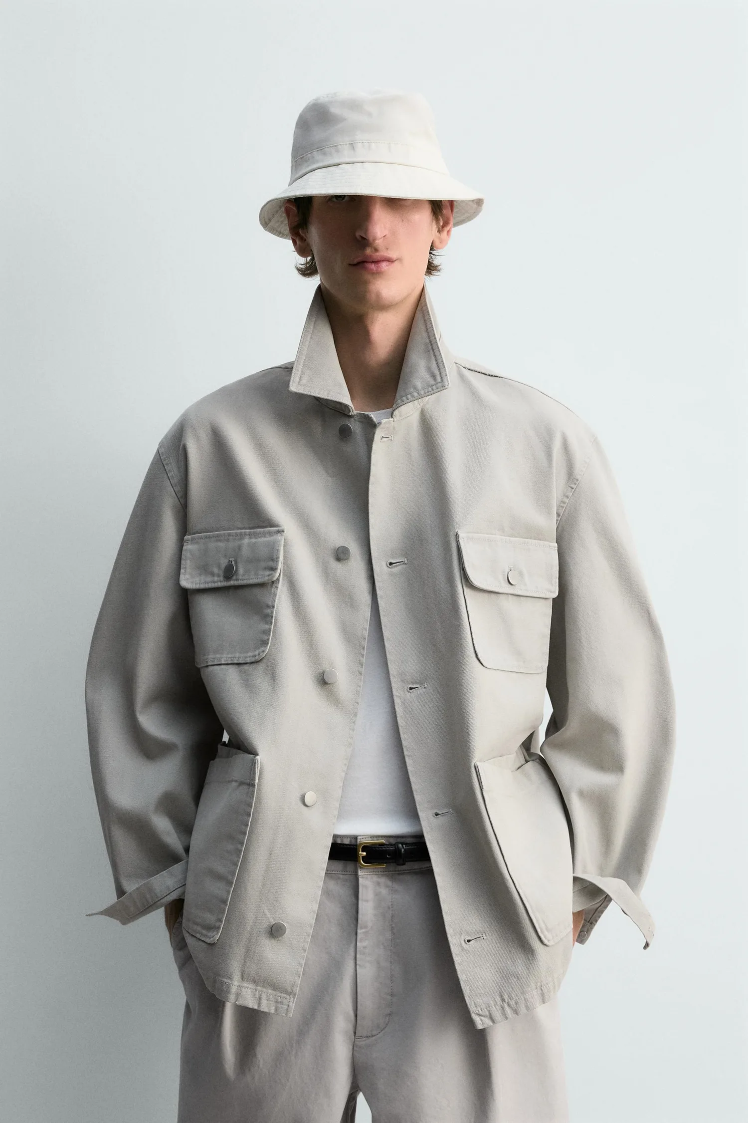 Куртка свободного кроя, из выстиранной ткани, с карманами Zara, серый/синий — фото 2