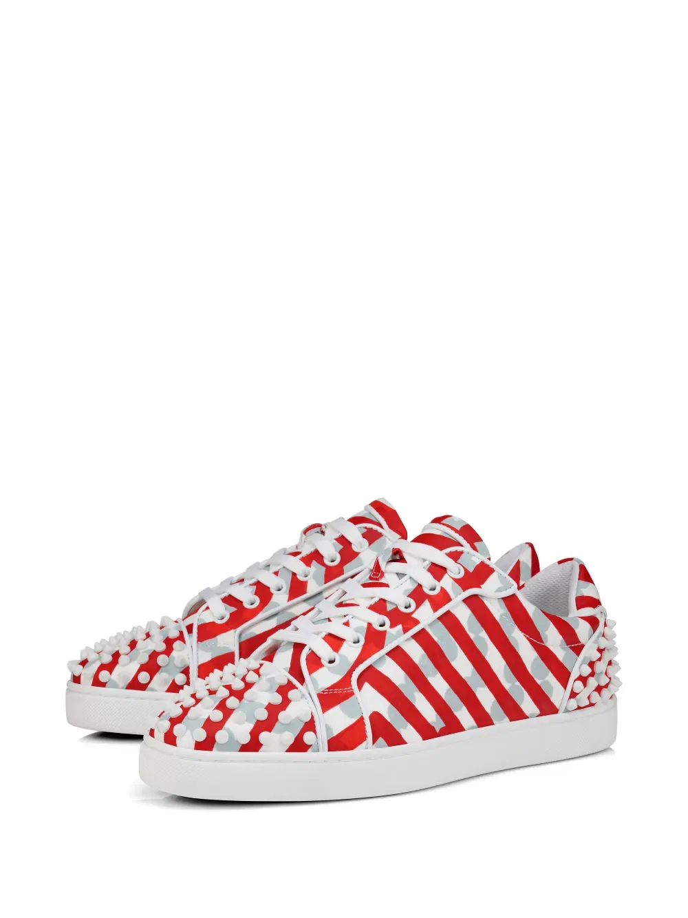 Кроссовки в полоску, украшенные заклепками Christian Louboutin, красный — фото 2