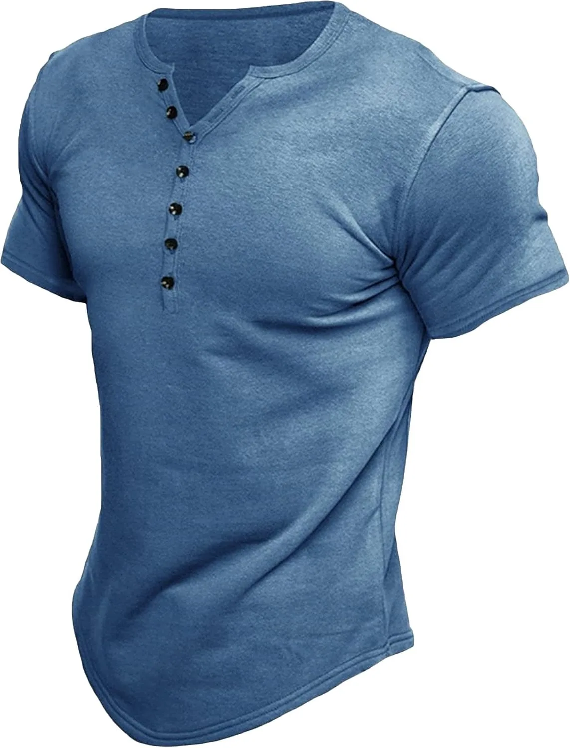 

Мужская футболка Henley Slim Fit с коротким рукавом и пуговицами на горловине JEsilunmaMY