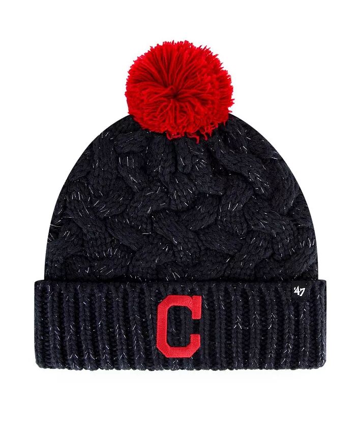 

Женская вязаная шапка Navy Cleveland Indians с манжетой и помпоном '47 Brand
