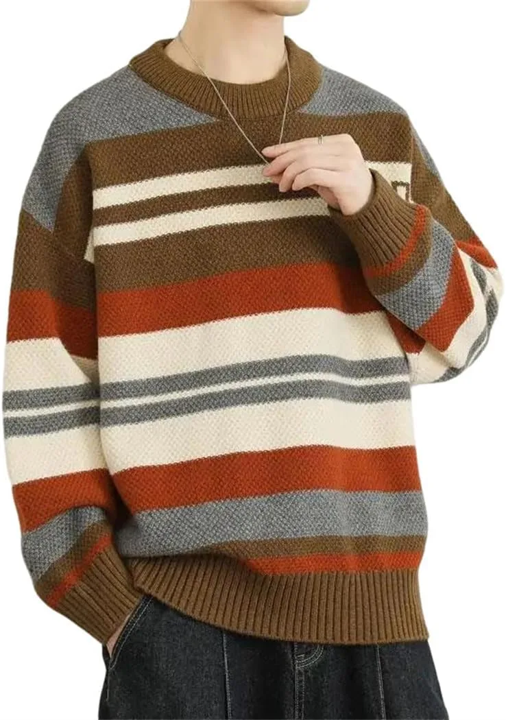 

Мужской свитер в полоску осень-зима vintage O-Neck