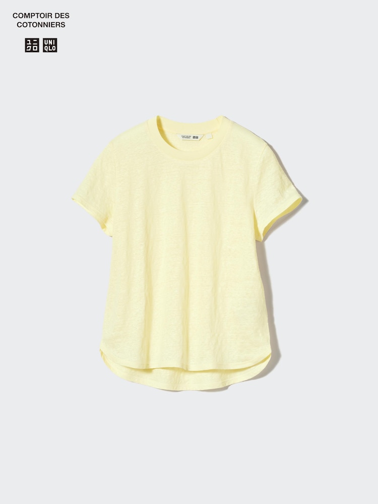 

Льняная футболка с круглым вырезом Uniqlo, цвет 41 желтый