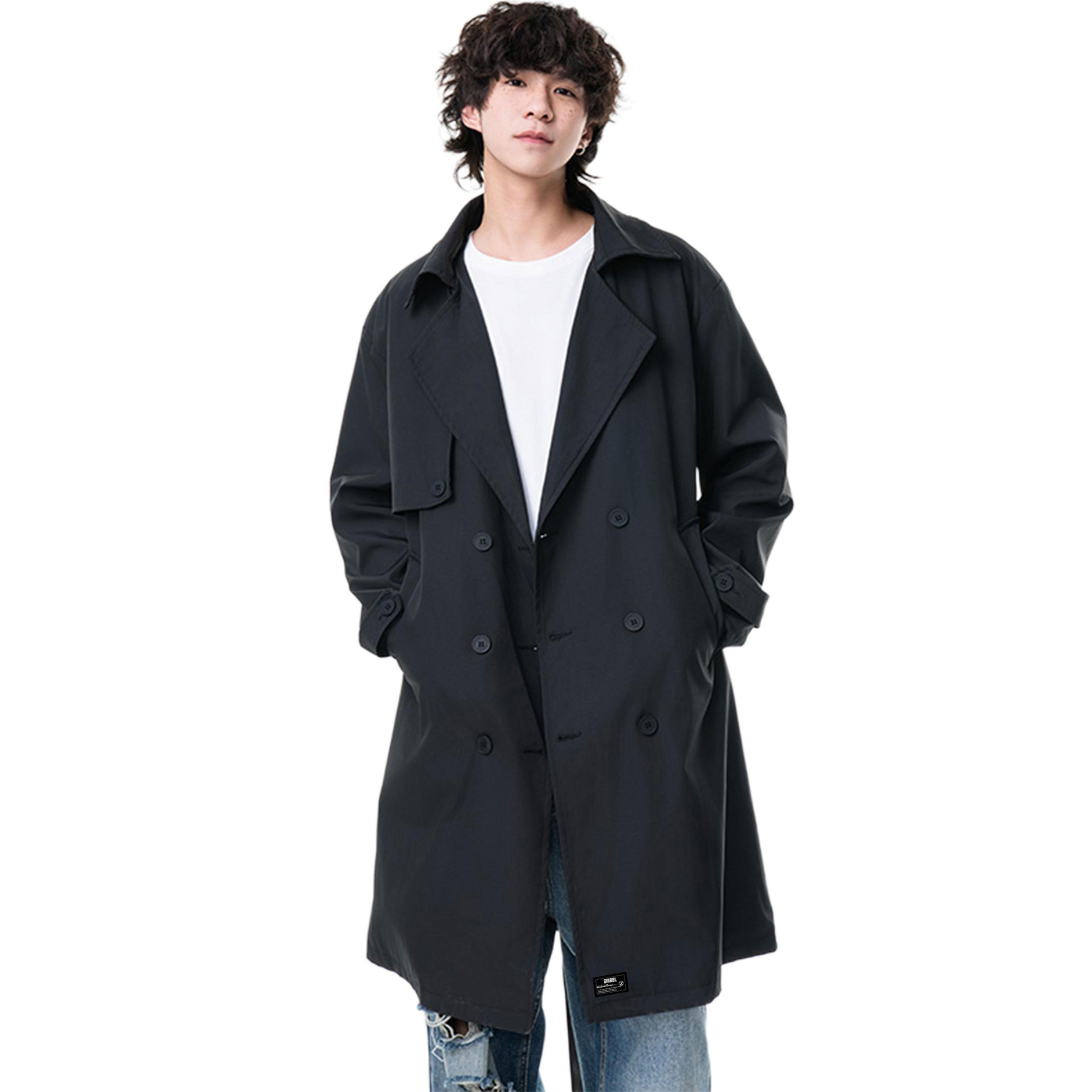 

Тренч Unisex Lapel Moderate Others ZIAREL, черный with removable logo