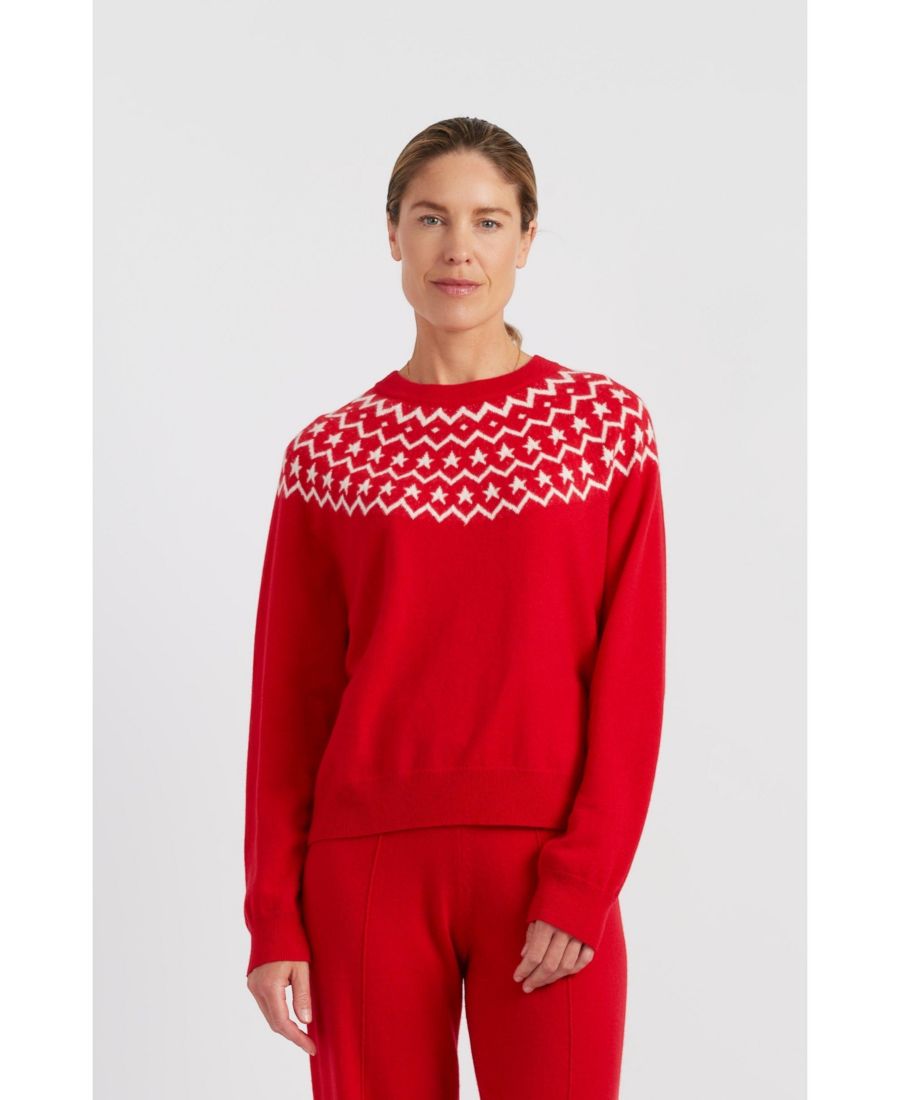 

Женский шерстяной кашемировый свитер с кокеткой в виде звезды Chinti & Parker, Velvet red