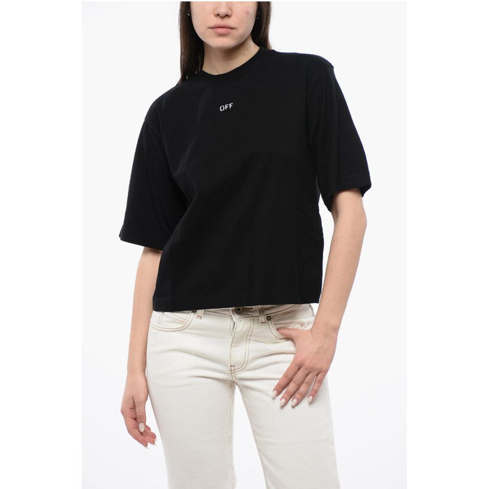 

Укороченная футболка с круглым вырезом и вышивкой Bck Maxi Off-White, Black