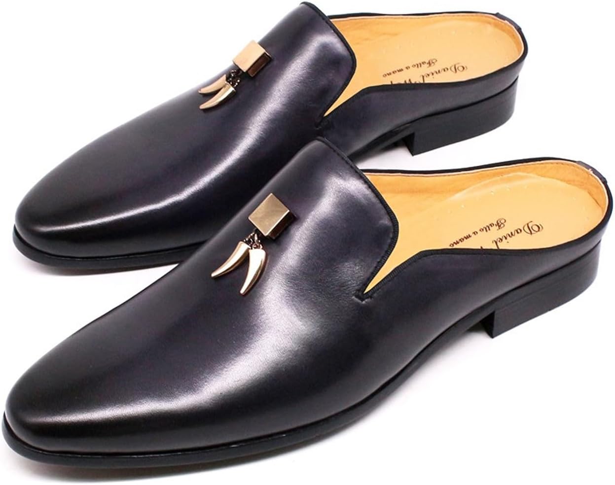 

Мужские сабо Santimon из натуральной кожи - беззадние лоферы ручной работы с металлической подвеской-кистью, повседневные тапочки для вечеринок, свадеб и ежедневной носки, черный