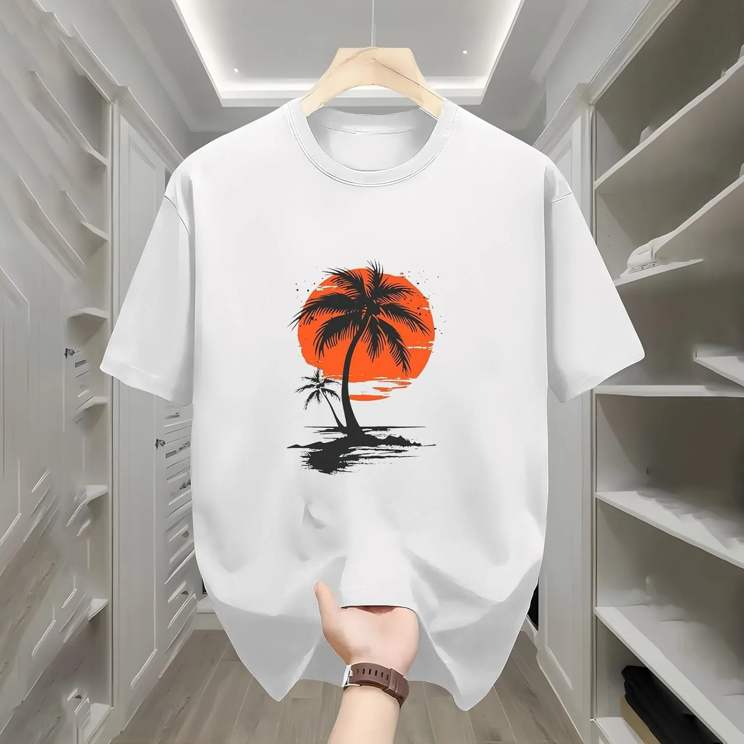 Мужская футболка с коротким рукавом Tropical Palm Tree Beach, летняя легкая с принтом — фото 4