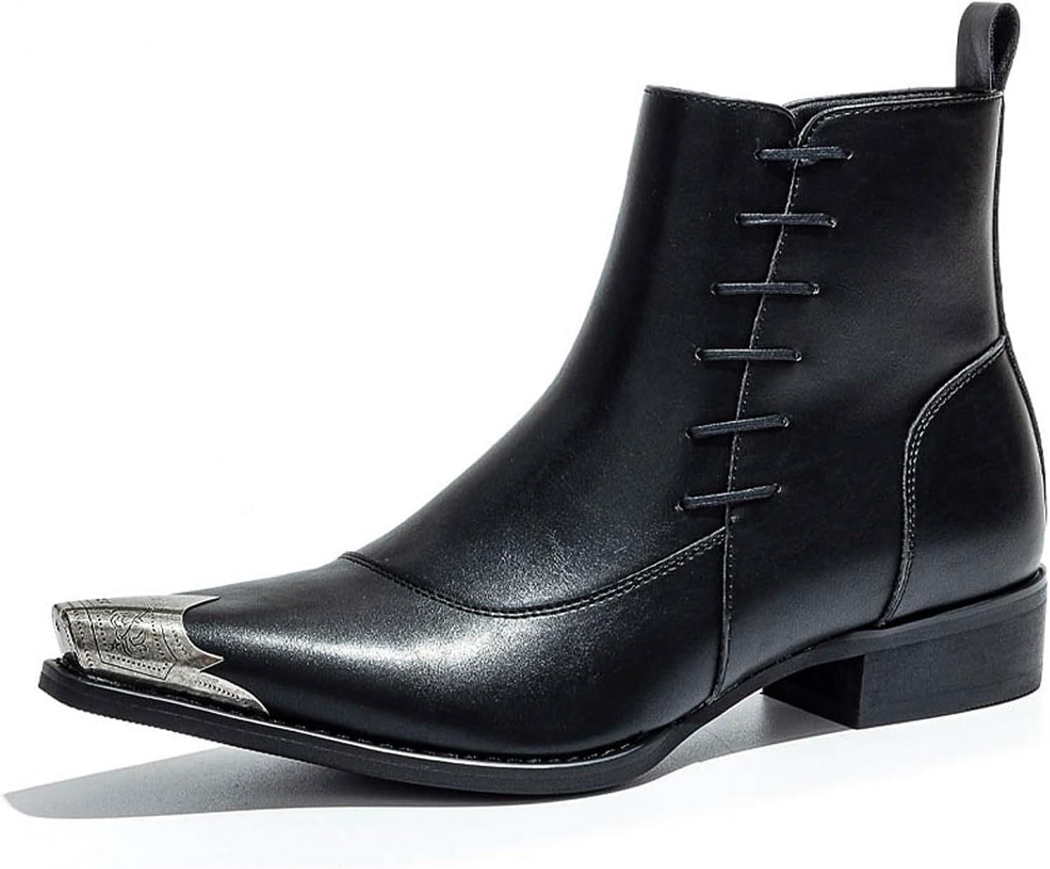 

Мужские западные ботинки с заостренным носком на щиколотке с металлическим носком, боковой молнией, удобные, нескользящие, праздничные ботинки для школы и банкетов Potence Star, черный