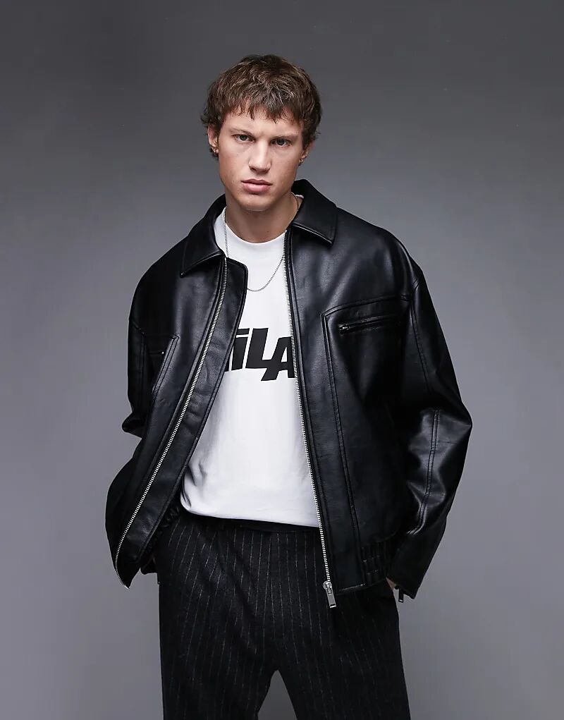 

Куртка-бомбер из искусственной кожи черного цвета Topman