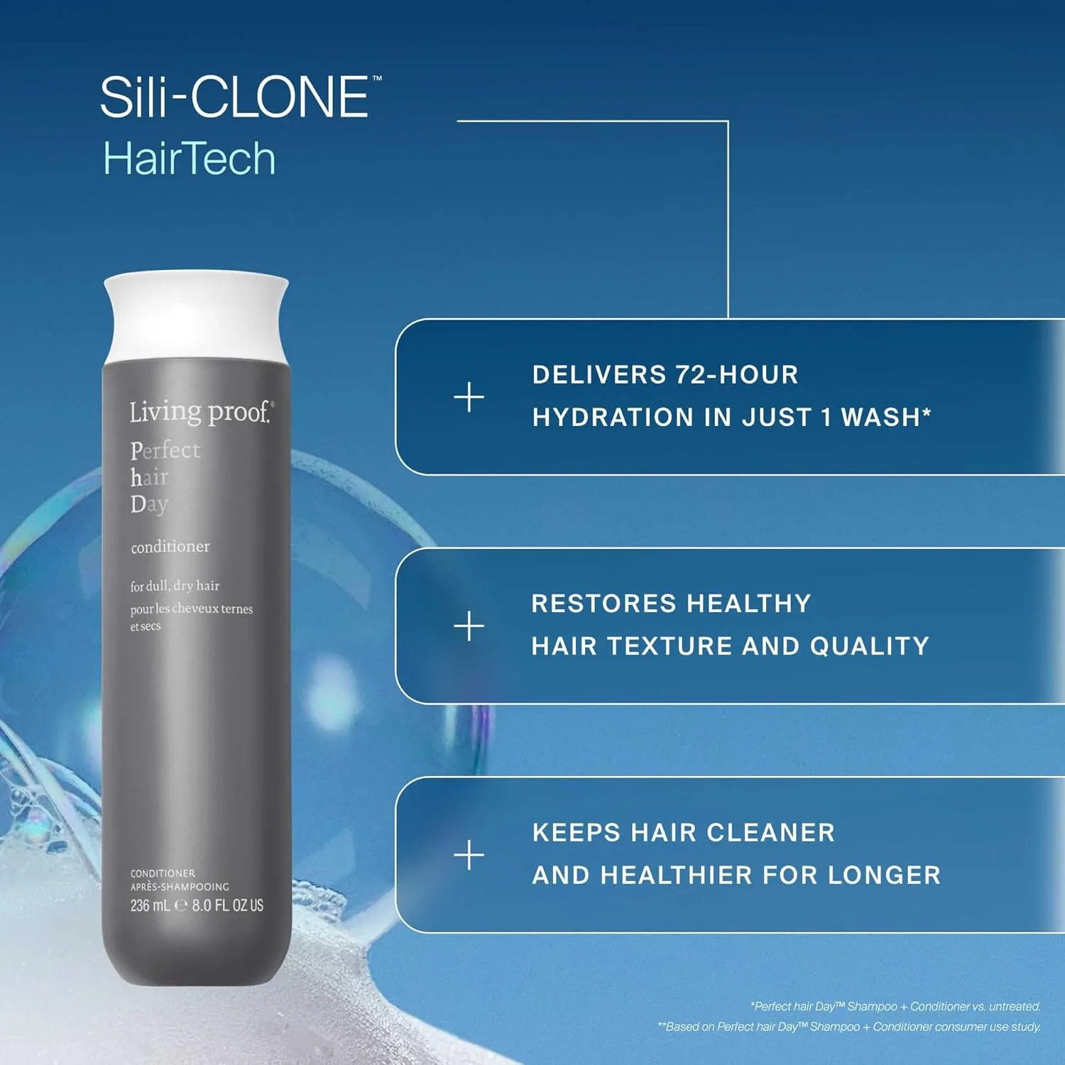Увлажняющий кондиционер Living Proof Perfect Hair Day Conditioner - длительное увлажнение, блеск, мягкость, легкая текстура, без силикона, бодрящий аромат. 710 мл (1 шт.) — фото 3