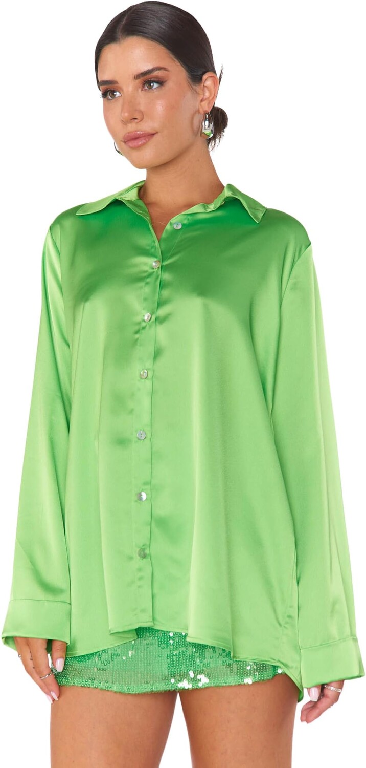 

Рубашка Smith Button-Down Show Me Your Mumu, цвет Bright Green Luxe Satin