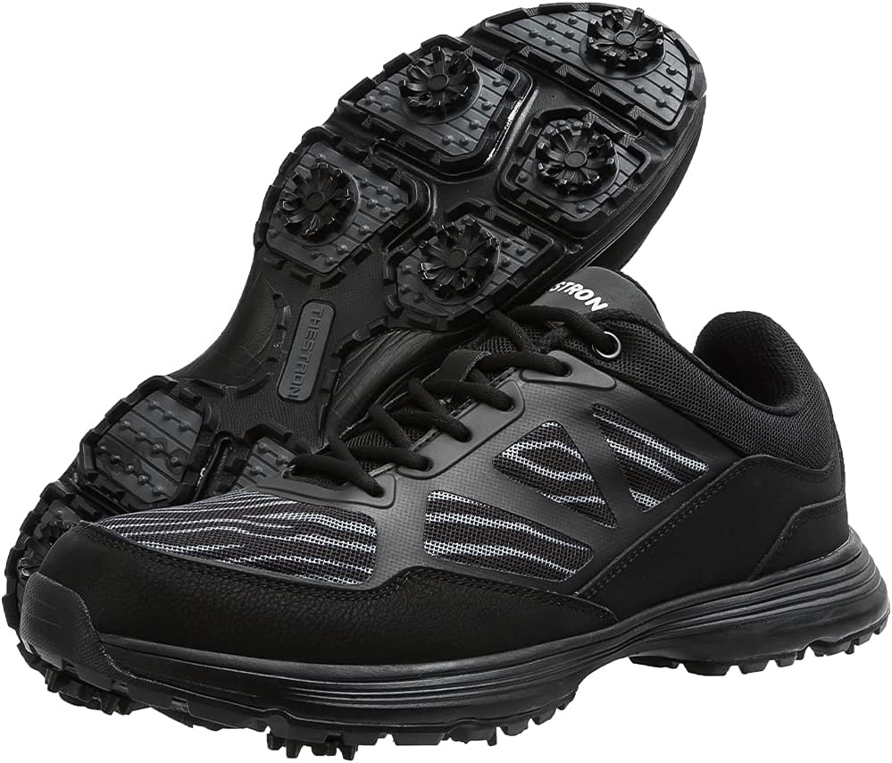 

Мужские гольф-кроссовки THESTRON с сеткой, дышащие, для игры в гольф и ходьбы, спортивные, с 7 шипами, черный