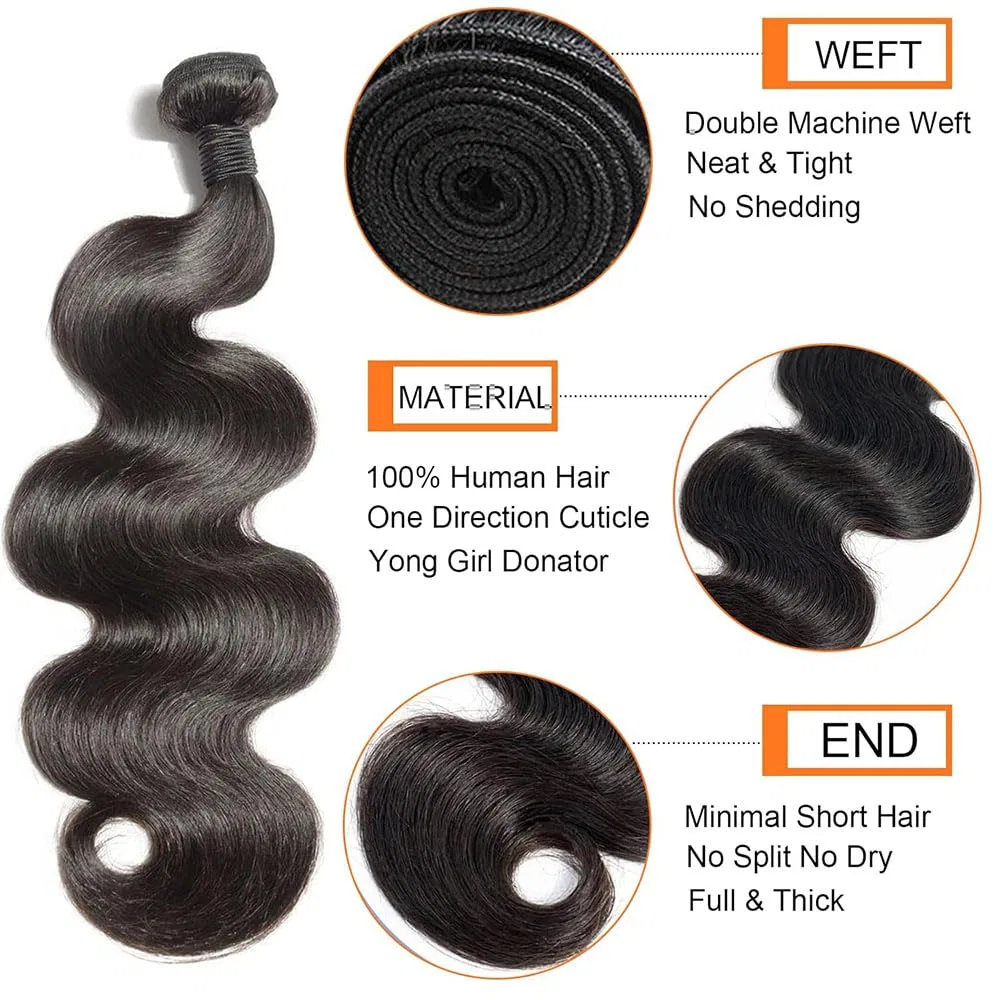 Наращивание волос Body Wave из натуральных волос, 3 пучка по 100 г, 28 дюймов Poutpoutm — фото 4