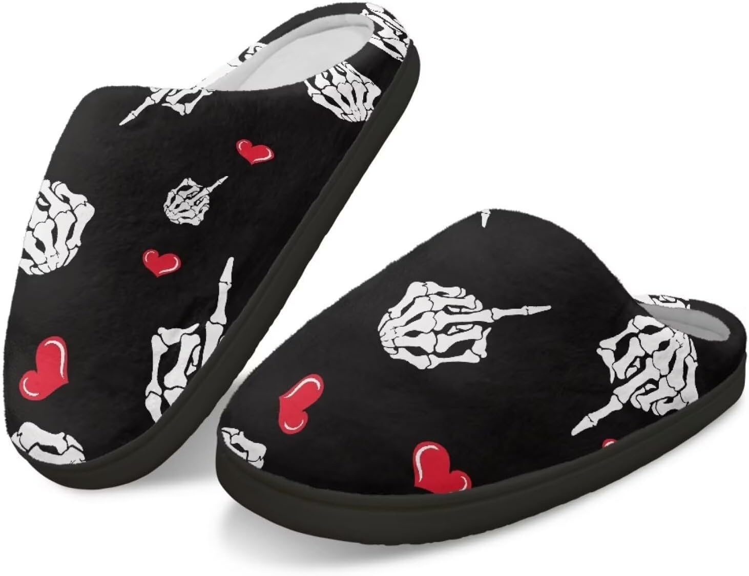 

Мужские зимние мягкие плюшевые тапочки Qoiuvncy, противоскользящие, пушистые, с рисунком черепа, уютные, теплые хлопковые обувь, размер US 2-12, Skull Hand Heart Shape