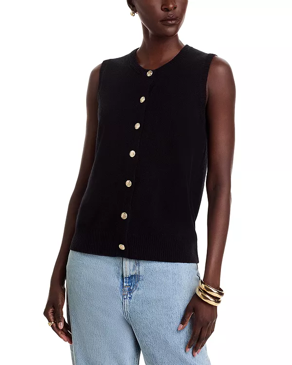 

Свитер-Жилет с круглым вырезом из 100% кашемира - эксклюзивная модель. C By Bloomingdale'S Cashmere, черный